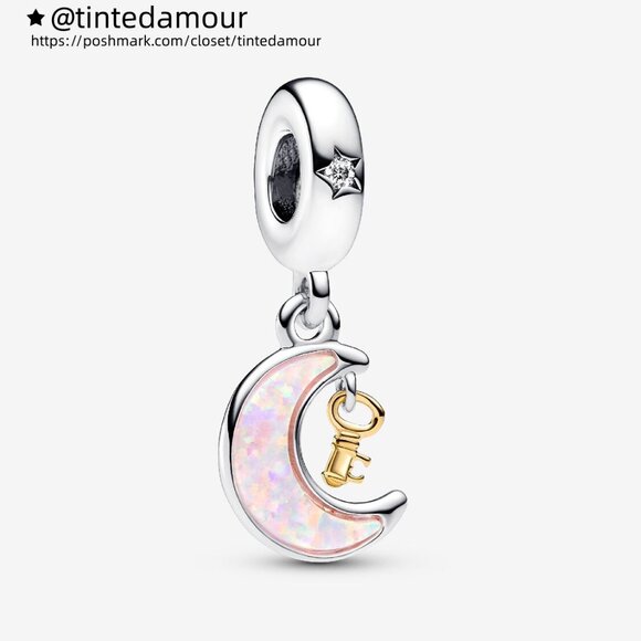 Pandora Two-tone Key & Moon Dangle Charm - Picture 1 of 5